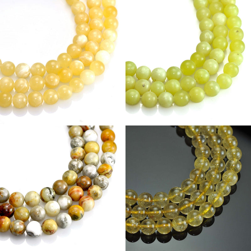 8mm Yellow Semi-precious Gemstone Round beads for Jewellery Making 48Pcs