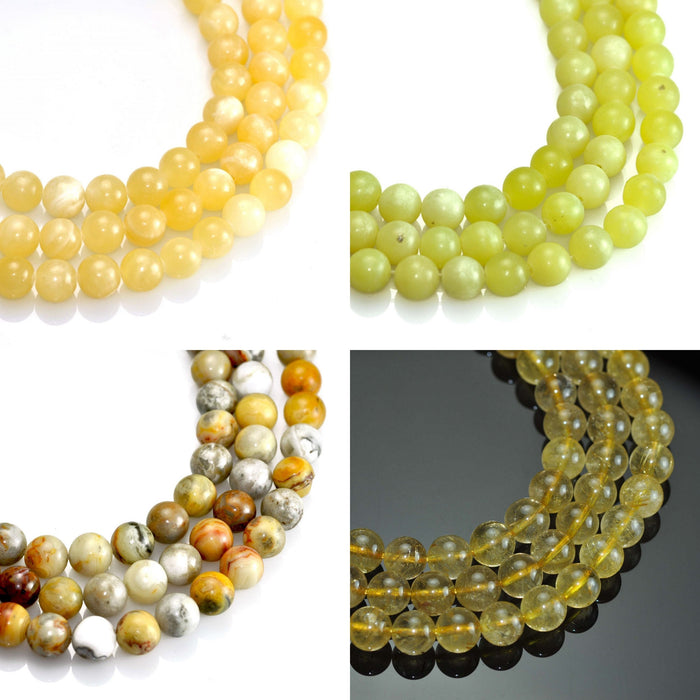 8mm Yellow Semi-precious Gemstone Round beads for Jewellery Making 48Pcs