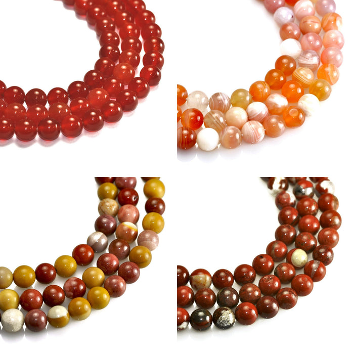 8mm Red Orange Round Semi-precious Gemstone Beads for Jewellery Making 48Pcs