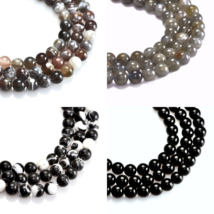 8mm Black White Grey Semi-precious Gemstone Round beads for Jewellery Making 48Pcs