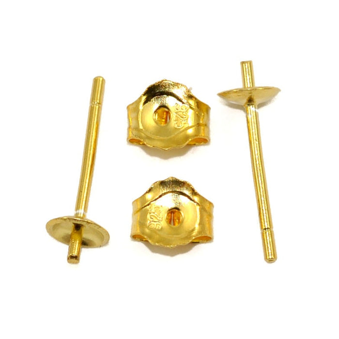 Gold Vermeil 925 Sterling Silver Bowl Cup Earring Stud Posts Jewellery Findings 4mm