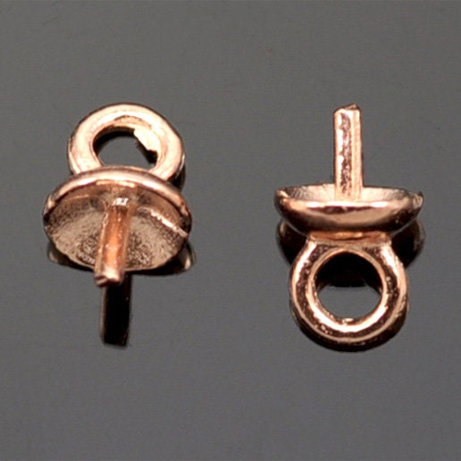 Rose Gold Vermeil 925 Sterling Silver Bead Cap Bails with Pin Cup Jewellery Findings