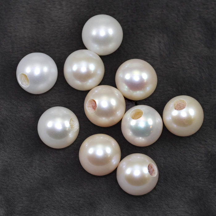 1 x 3mm Large Hole Ivory white Half-drilled round freshwater Pearls AAA 10mm