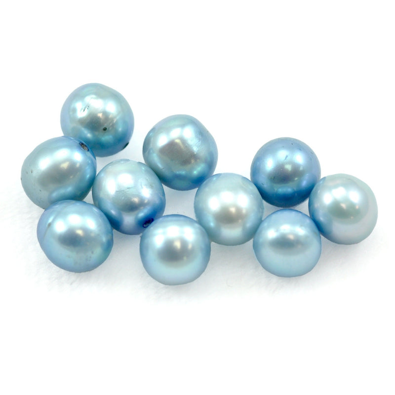 10 x Pale Blue Half-drilled Near Round Freshwater Pearls A 6-7mm for Jewellery Making