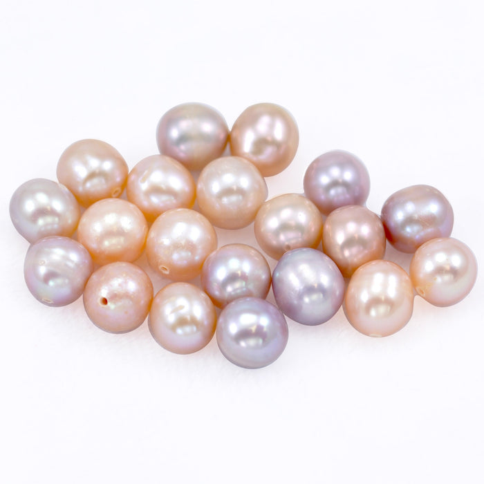 10 x Mauve Dusty Peach Pink Half-drilled Near Round Freshwater Pearls A 7mm for Jewellery Making