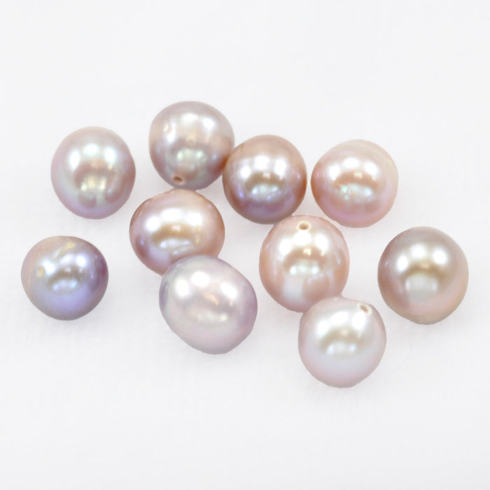 10 x Mauve Dusty Peach Pink Half-drilled Near Round Freshwater Pearls A 7mm for Jewellery Making