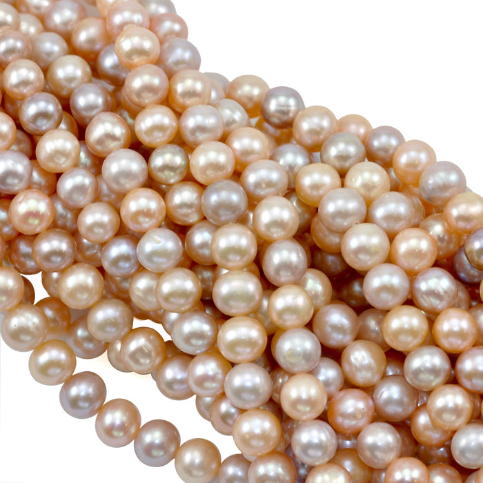 7 mm Dusty Pink Peach Mixed Natural Colours Near Round Freshwater Pearls Beads