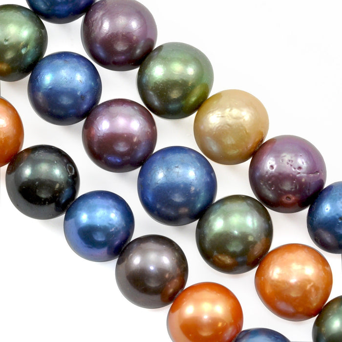 10-12 mm Green Orange Blue Purple Gold Mixed Colour Large Nucleated Round Genuine Edison Freshwater Pearls