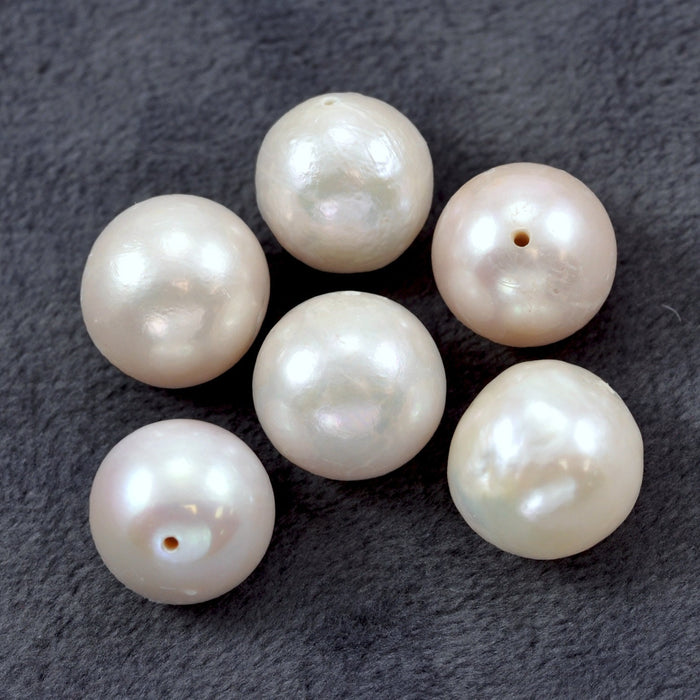 12-13 mm Ivory Pale Pink Large Nucleated Round Baroque Genuine Freshwater Pearls