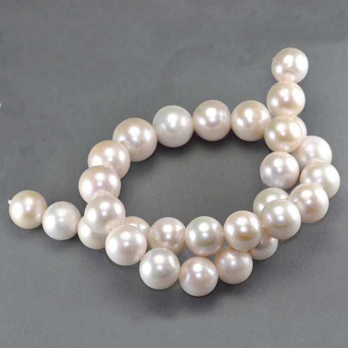 12-13 mm Ivory Pale Pink Large Nucleated Round Baroque Genuine Freshwater Pearls