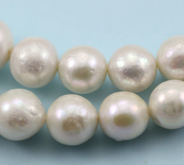 12-13 mm Ivory Pale Pink Large Nucleated Round Baroque Genuine Freshwater Pearls