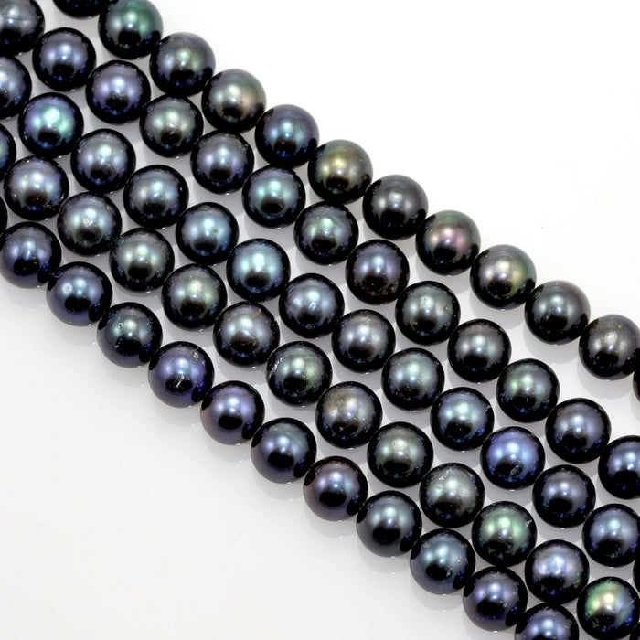 8 mm Peacock Black Round Freshwater Pearls Loose Beads for Jewellery Making A