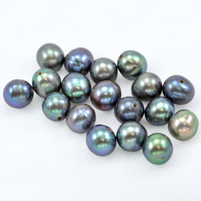 10 x Peacock Half-drilled Near Round Freshwater Pearls A 7mm for Jewellery Making