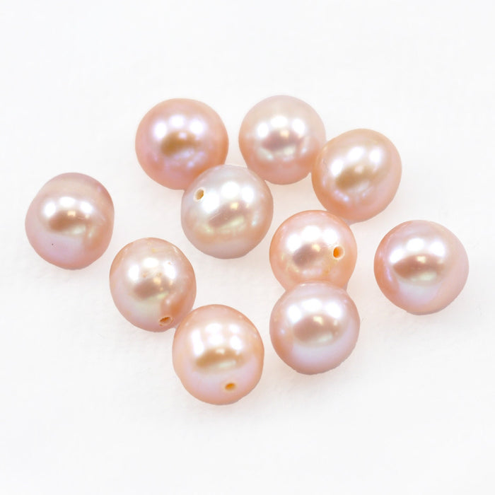 10 x Mauve Dusty Peach Pink Half-drilled Near Round Freshwater Pearls A 7mm for Jewellery Making