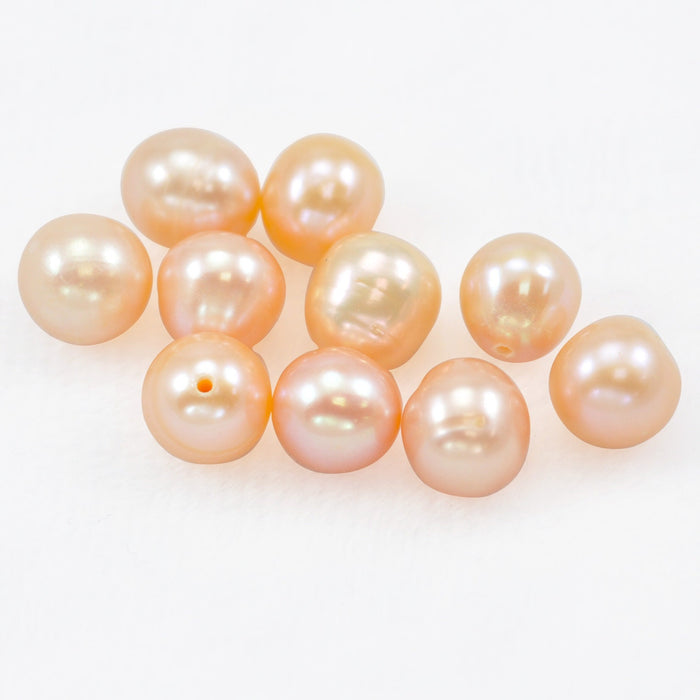 10 x Mauve Dusty Peach Pink Half-drilled Near Round Freshwater Pearls A 7mm for Jewellery Making