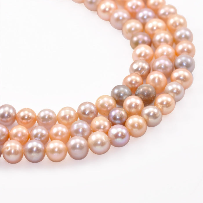 7 mm Dusty Pink Peach Mixed Natural Colours Near Round Freshwater Pearls Beads