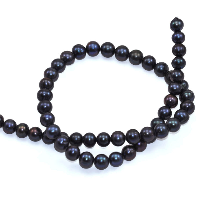 8 mm Peacock Black Round Freshwater Pearls Loose Beads for Jewellery Making A