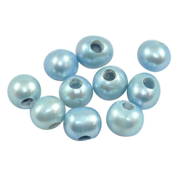 10x 3mm Big Hole Pale Blue Near Round Freshwater Pearls for Jewellery Making 8mm