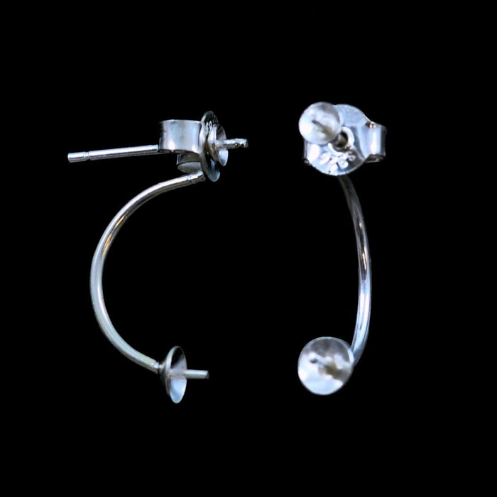 Curved Double Earring Posts 925 Sterling Silver Bowl Stud Findings for Jewellery Making Craft