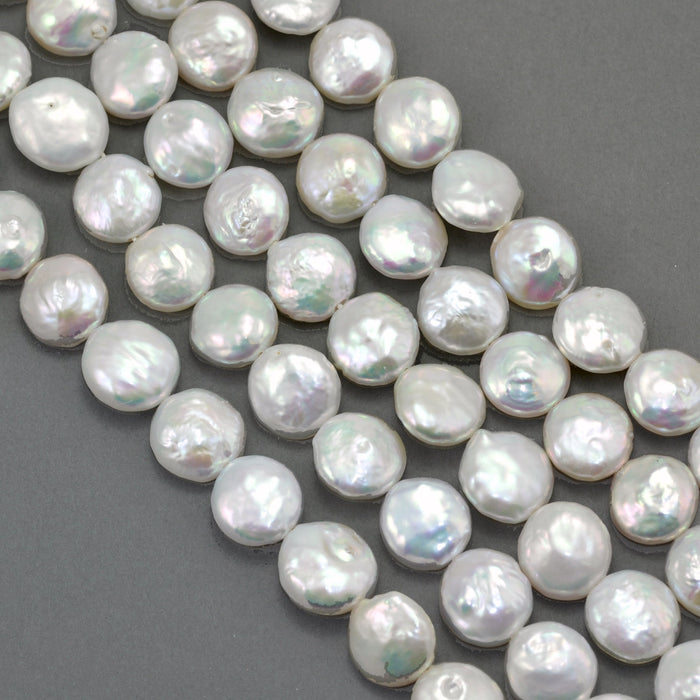 Freshwater Pearls White Coin Flat Disc beads for jewelery making 10-11mm