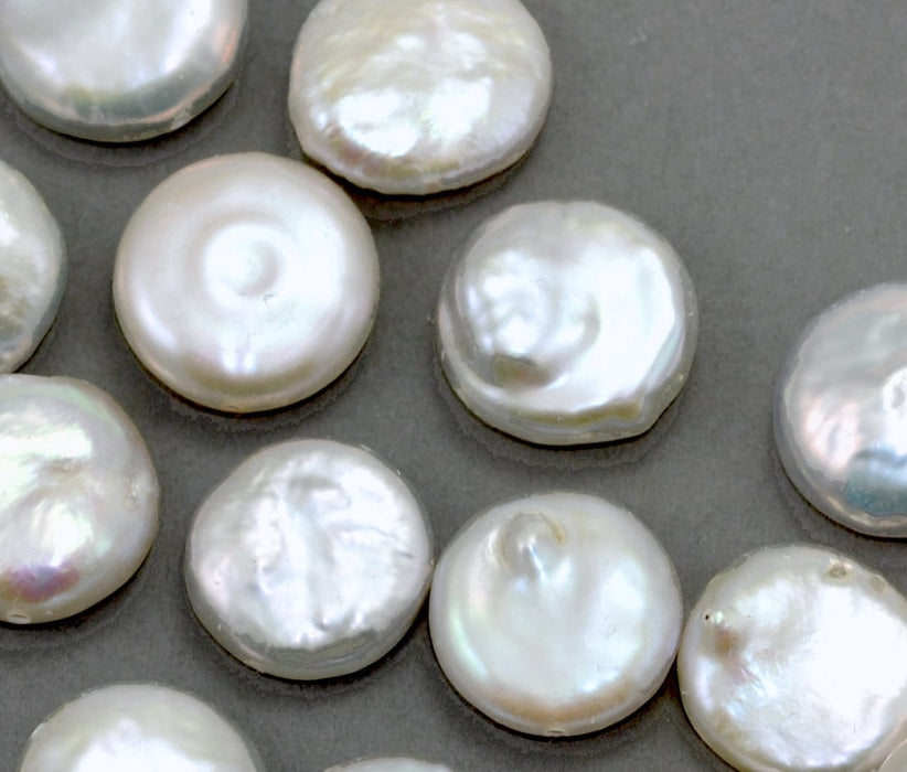 Freshwater Pearls White Coin Flat Disc beads for jewelery making 10-11mm