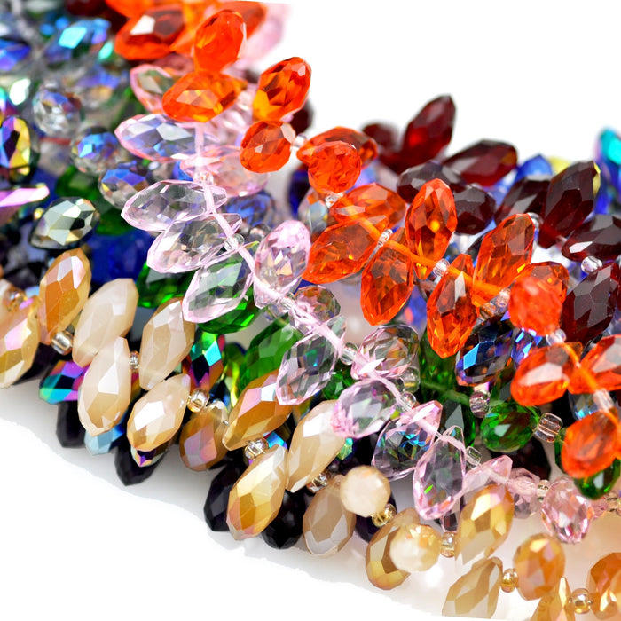 Crystal Glass Teardrop Briolette Top-drilled Faceted Beads