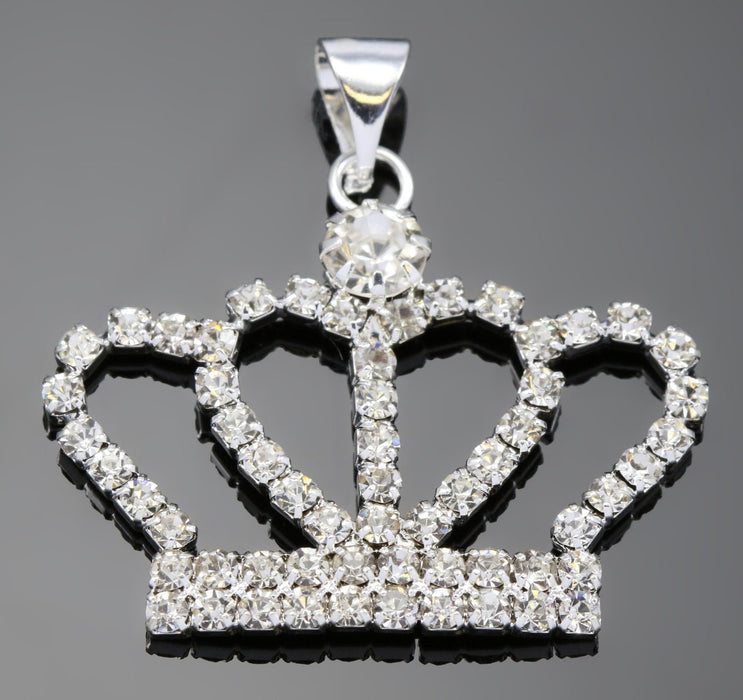 Rhinestone  Crowns,  Crystal Diamante Silver Plated Pendants Charms Diamante Beads x 5