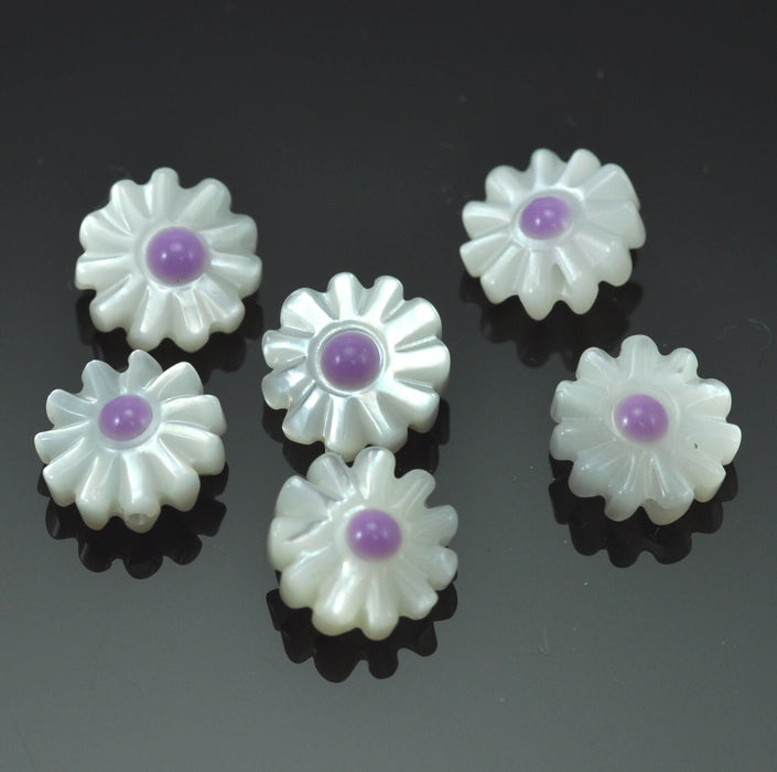 Daisy Mother of Pearl Sea Shell Carved Flower Beads forJewellery Making 10mm