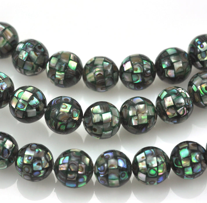 Abalone Mosaic Balls 10mm Beads Paua Shell /Mother of Pearl Jewellery Making