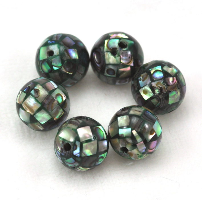 Abalone Mosaic Balls 10mm Beads Paua Shell /Mother of Pearl Jewellery Making