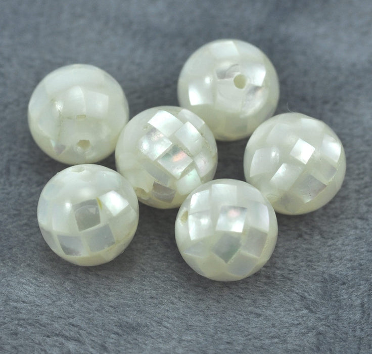 Ivory Mosaic Balls 10mm Beads White Sea Shell /Mother of Pearl Jewellery Making