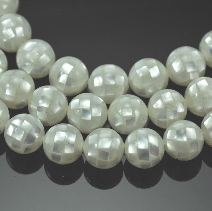 Ivory Mosaic Balls 10mm Beads White Sea Shell /Mother of Pearl Jewellery Making