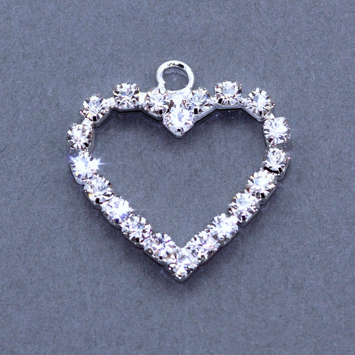 Rhinestone Diamante Silver Tone Heart Pendants Charms Wedding Embellishment x 10