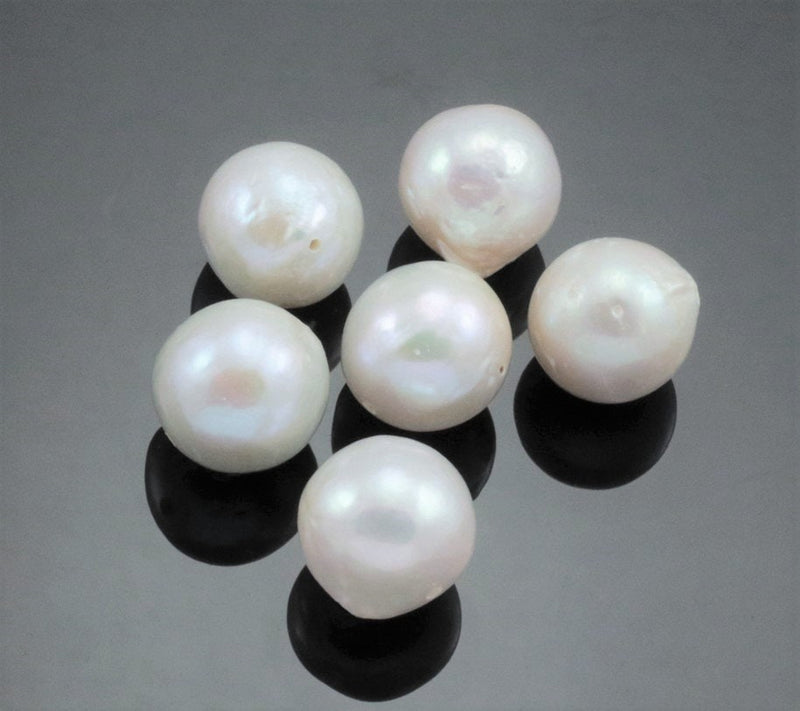 6x Large White Near Round Nucleated Freshwater Pearls 11-12 mm