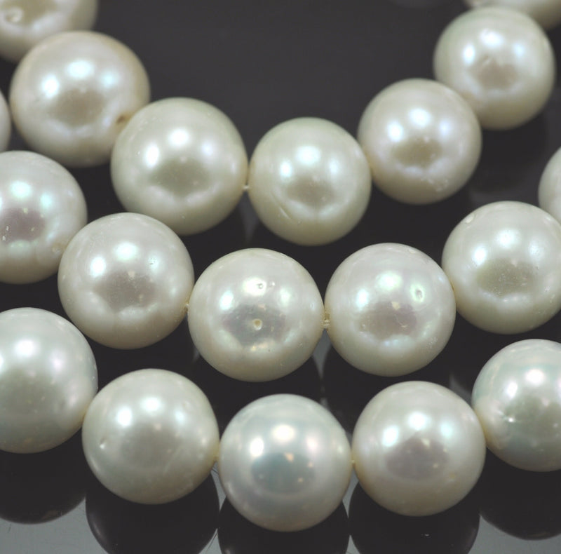 White Large Nucleated Round Baroque Genuine Freshwater Pearls Beads 11-13mm