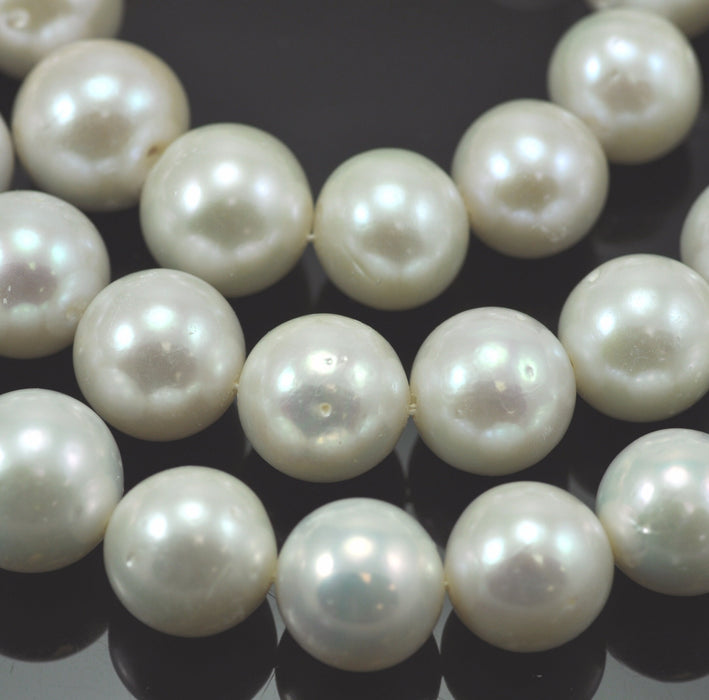 11-14 mm White Large Nucleated Round Baroque Genuine Freshwater Pearls Beads