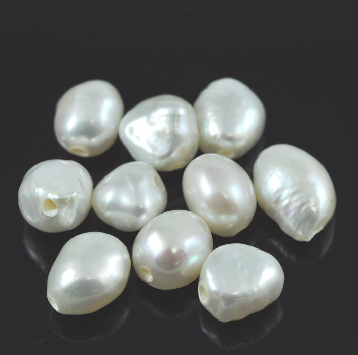 10x 2mm Big Large Hole White  Baroque Freshwater Pearl Beads for Jewellery Making