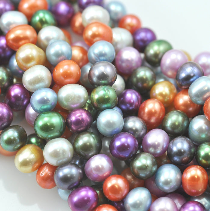 Multi-coloured Mixed Near Round Genuine Freshwater Pearls for Jewellery Making 7-8mm