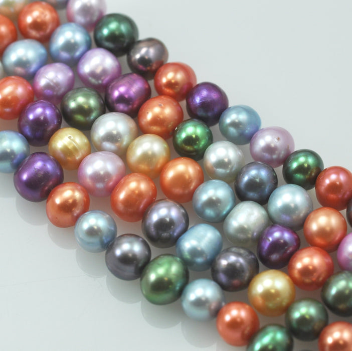 Multi-coloured Mixed Near Round Genuine Freshwater Pearls for Jewellery Making 7-8mm