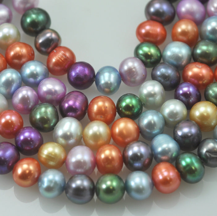 Multi-coloured Mixed Near Round Genuine Freshwater Pearls for Jewellery Making 7-8mm