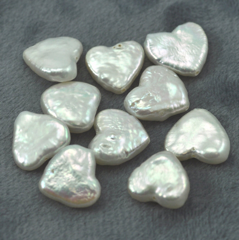 Ivory White Hearts Freshwater Pearls Drilled Through for Jewellery Making A