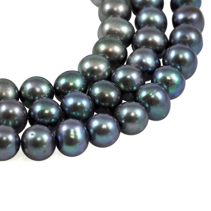 8-9 mm Peacock Blue Near Round Freshwater Pearls Loose Beads for Jewellery Making AA