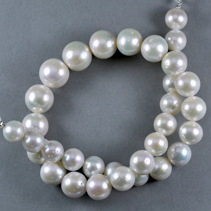 11-14 mm White Large Nucleated Round Baroque Genuine Freshwater Pearls Beads