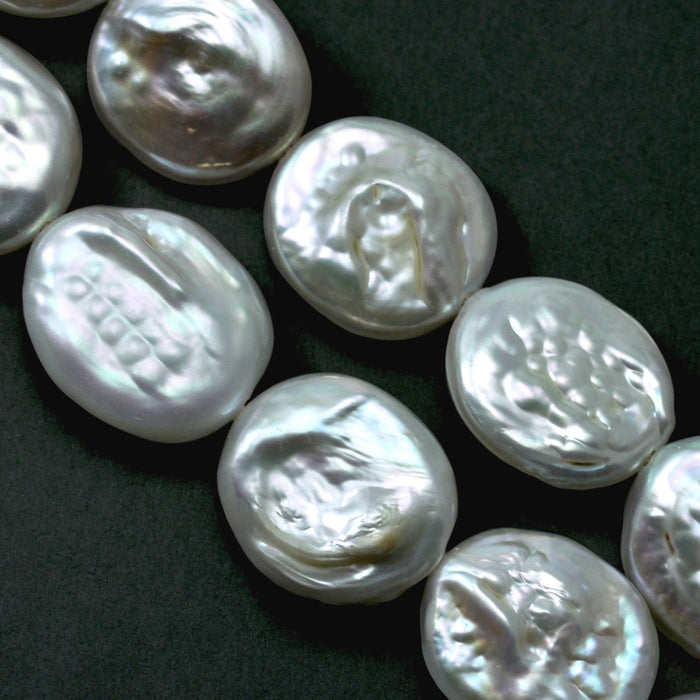 Large White Flat Oval Freshwater Loose Pearls for Jewelery Making 14-16mm