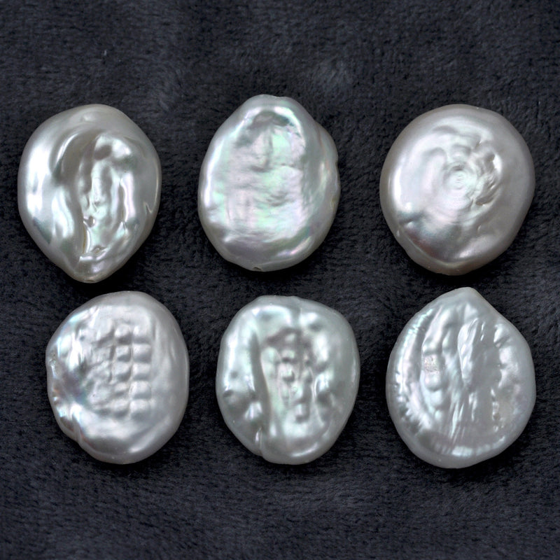 Large White Flat Oval Freshwater Loose Pearls for Jewelery Making 14-16mm