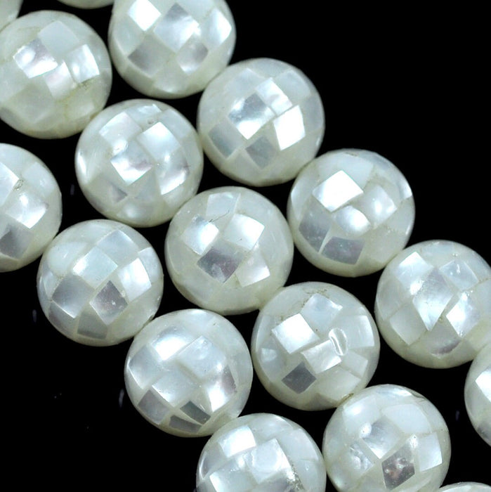 Ivory Mosaic Balls 10mm Beads White Sea Shell /Mother of Pearl Jewellery Making