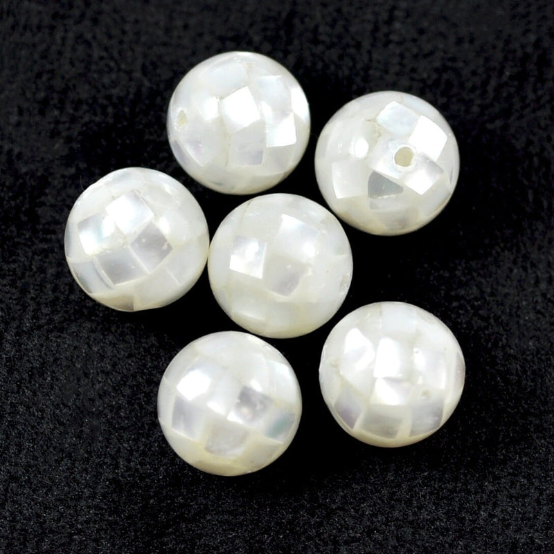 Ivory Mosaic Balls 10mm Beads White Sea Shell /Mother of Pearl Jewellery Making