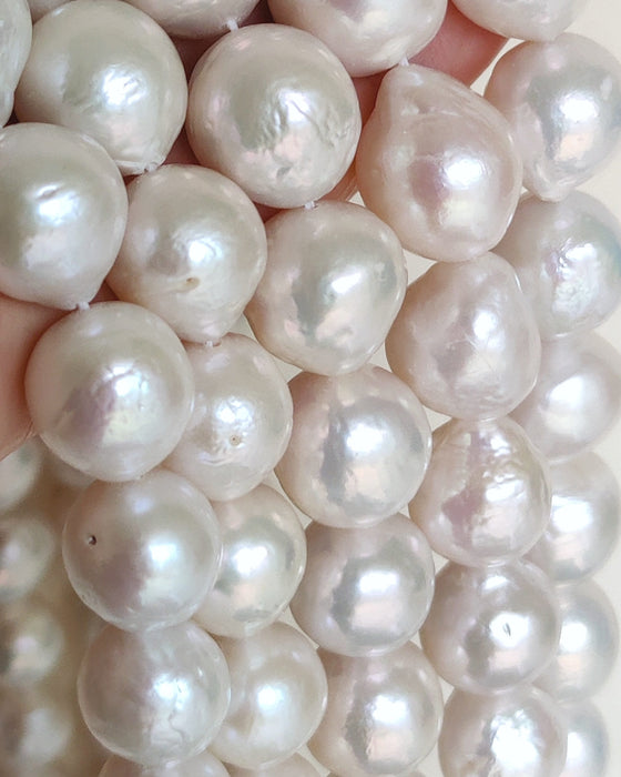 White Large Nucleated Baroque Teardrop Near Round Genuine Freshwater Pearls for Making Earrings 11-13 mm