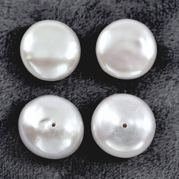 Freshwater Pearls White Coin Half-drilled Flat Disc for Earring Studs Making 11-12mm-1 Pair