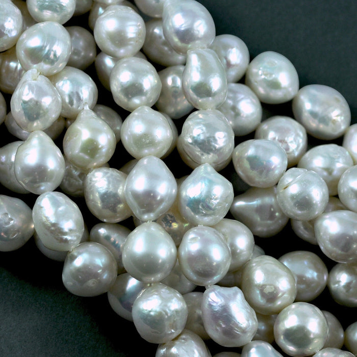 White Baroque Freshwater Pearls Nucleated Teardrop Beads for Making earrings 10-12mm